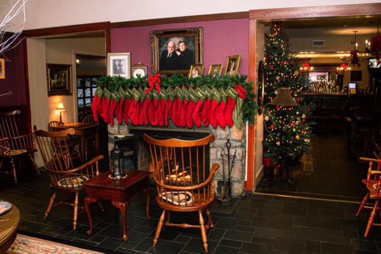 Stroudsmoor's Main Inn with Stockings Over Fireplace - Christmas