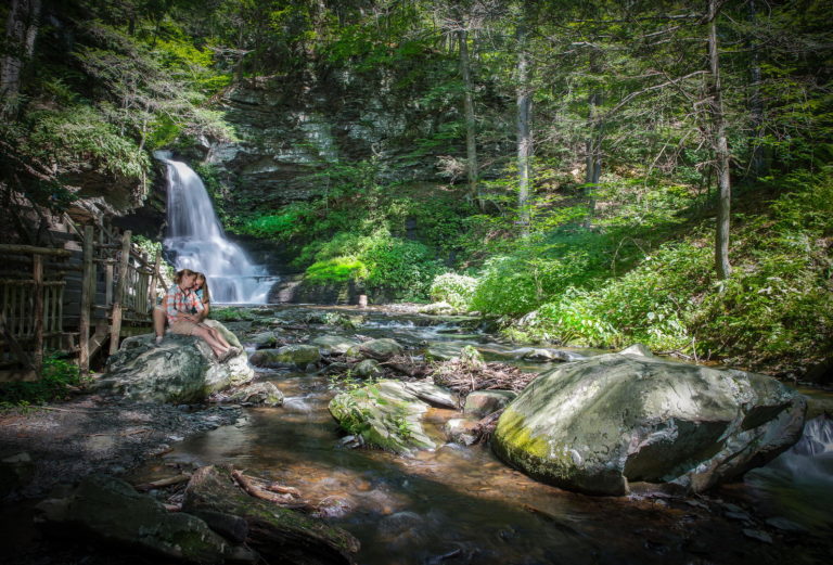 Couple waterfall romance