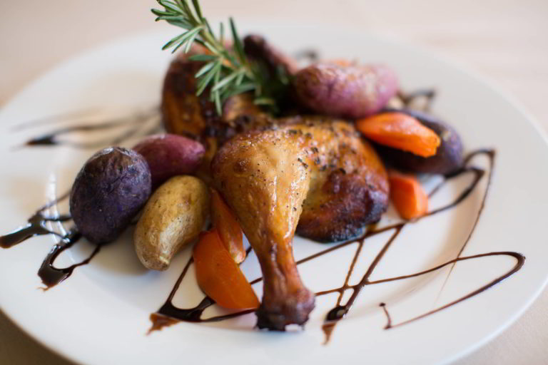 Chicken dish on a beautifully designed plate